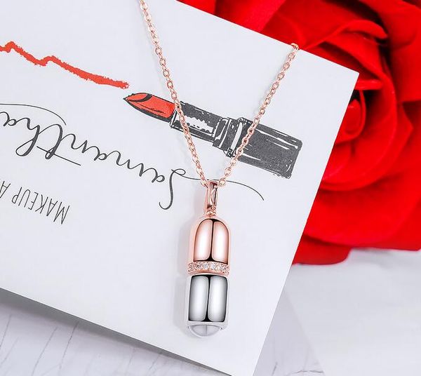 

luxury rose gold silver stainless steel pill projection pendant necklace women's crystal clavicle chain jewelry gift