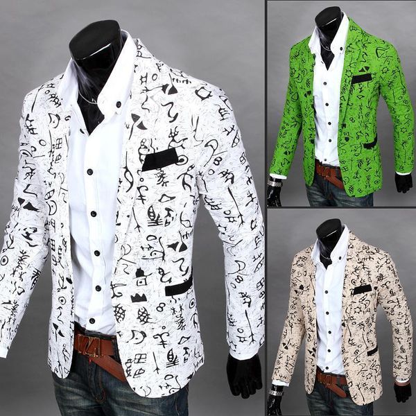 

men's suit men's slim sleeves flowers blazer business, White;black
