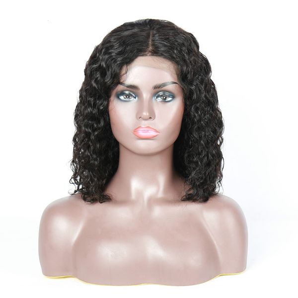 

water wave lace front wigs bob wig 13x4 with pre plucked nature hairline 100% human hair wigs short bob wig, Black