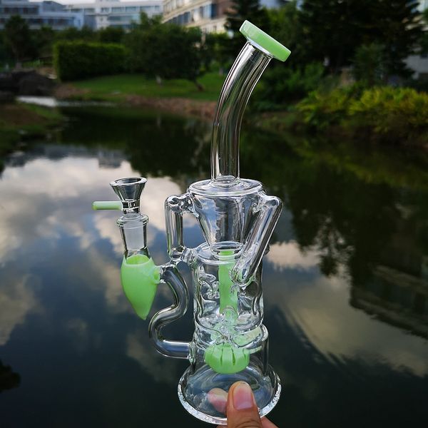 Doppio riciclatore Dab Rig Tubo dell'acqua Turbina da 10 pollici Perc Bong in vetro per acqua 14mm Femmina Fab Egg Wax Oil Rigs Fumatori Narghilè Bong Bowl