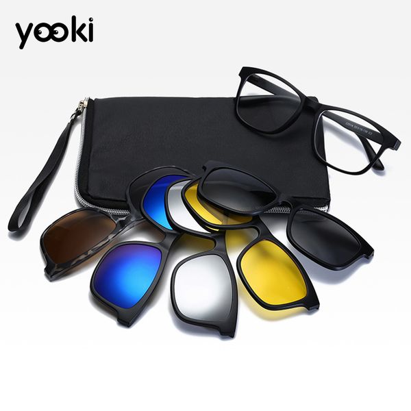 

dropshipping new come 5 in 1 magnetic lens swappable sunglasses polarized clip on uv400 men women us night vistion sunglasses, White;black