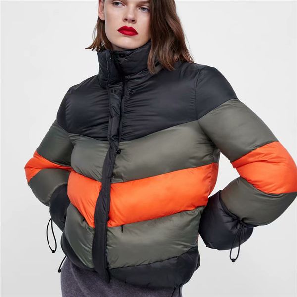 

european style autumn winter new women fashion mixed color cotton quilted coat, female loose casual thick warm coats and jackets, Black