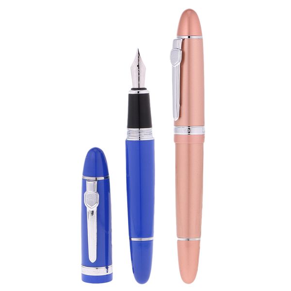 

2pcs writing metal fountain pen inhao hooded iraurita nib blue&rose gold