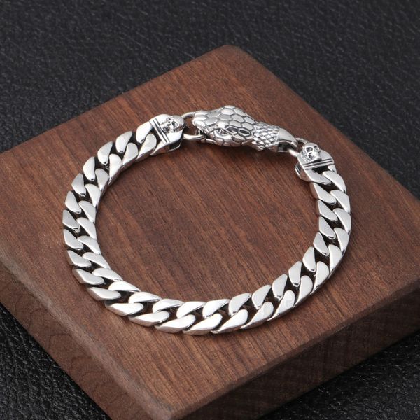 

wholesale 925 sterling silver men's wrist chain accessories thai silver snake buckle bracelet retro classic, Black
