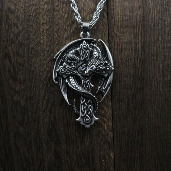 

1pcs fashion celt dragon pendant men cross necklace, dragon necklace, wing necklace, guardian cross, religious cross jewelry, Silver