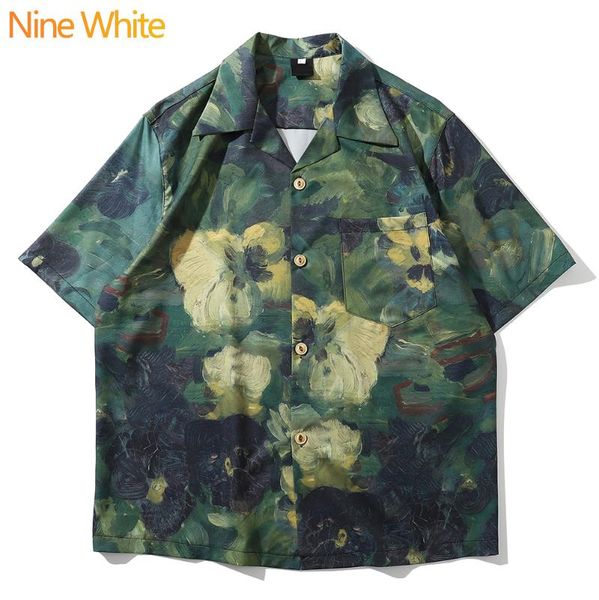 

2020 hip-hop shirt street style men's hawaiian shirt graffiti pattern original summer beach short sleeve new, White;black
