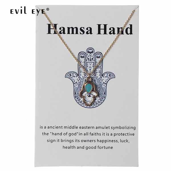 

evil eye hamsa hand charms choker statement necklace gold silver color link chain wish card for women men jewelry cn109