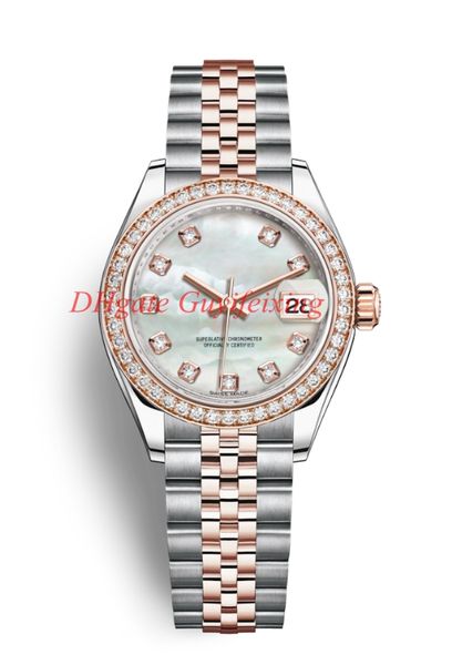 

5 styles luxury lady watches women diamond 31mm mid-size 178383 178384 278383 278285 datejust pink white shell dial automatic watch, Slivery;brown
