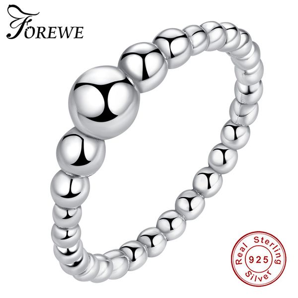 

forewe pure 925 sterling silver finger rings for women stackable round ball beaded rings female wedding jewelry christmas gift, Slivery;golden