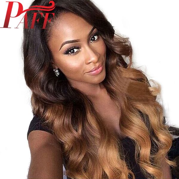 

paff ombre dark blonde lace front human hair wigs brazilian remy hair wig two-tone color side part with baby hair, Black;brown