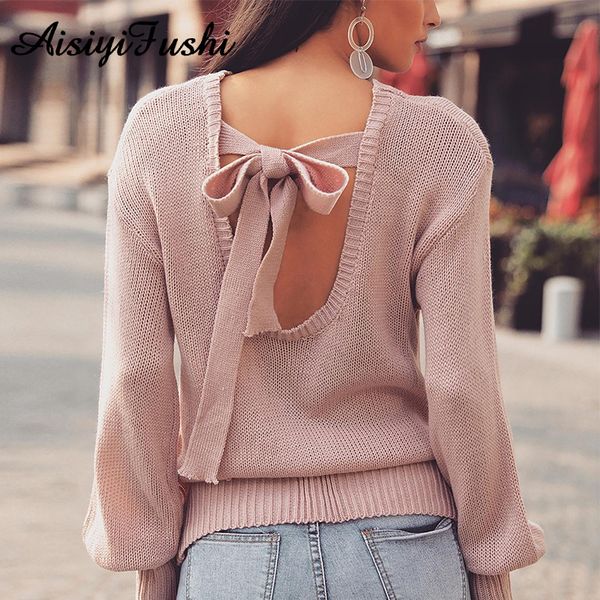 

backless loose cut out sweater wnter lace up knitted sweater women female warm autumn casual open back knit jumper, White;black