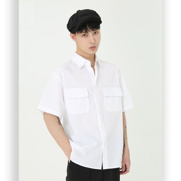 

новый мужской streetwear юношеская хип-хоп рубашка мужчины лето новый короткий рукав сыпучие вскользь конфеты цвет рубашки, White;black