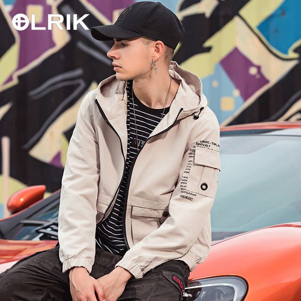 

2019 wear olrik autumn leisure time handsome men's style jacket many pocket even hat li collar loose coat, Black;red