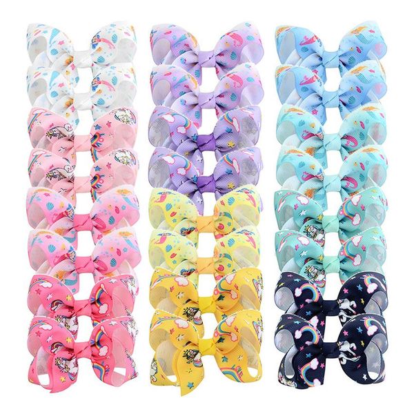 

unicorn mermaid print little girl hair bows colorful 12 pairs 3 inch small hair clips for toddlers childrens hair accessories, Golden;silver