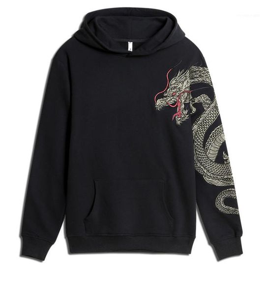 

pullover embroidery chinese style clothing 2020 spring mens designer hoodies applique dragon pattern hiphop loose male, Black