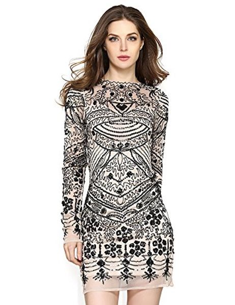 

vivimi women'sÂ mesh sequin embroidery slim long sleeve party dress, Black;gray