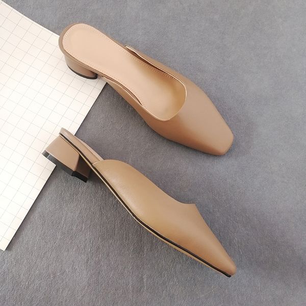 

meotina high heels women pumps natural genuine leather thick heels mules shoes real leather square toe shoes ladies size 34-40 t200525, Black