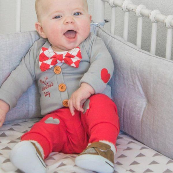 

baby boy clothes newborn clothing sets broadcloth cotton gentleman fashion short white +gray rompers + love pant 3pcs/set v