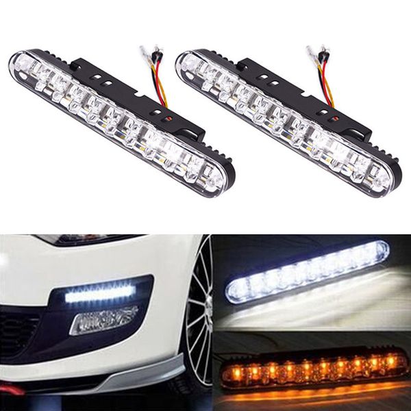 

2pcs drl daylight lamp with turn lights fog light 30 led car daytime running light indicator white amber 12v 12w