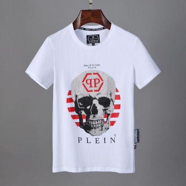 

germany brand design t-shirts men's casual cotton tees fashion rhinestone skull print tshirt men luxury street wear hip hop rock, Black;brown