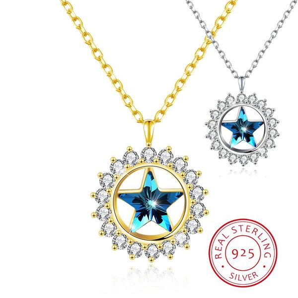 

inspiration golden sun pendant necklace woman 925 silver circle round lucky star pendant korean anniversary choker necklace