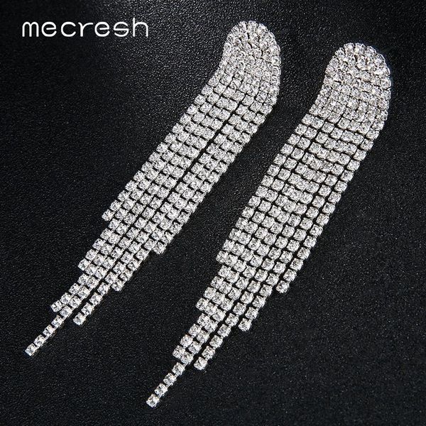 

mecresh classic rhinestone wedding drop earrings for brides silver color bridal long tassel hanging earrings jewelry meh1423