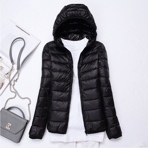 

women's down & parkas winter hooded long jacket for women plus size female duck coats short style solid slim outwear casual kobieta kur, Black