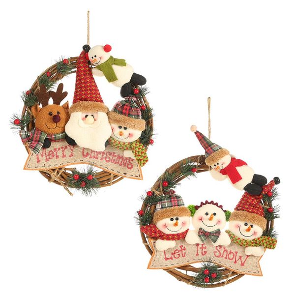 

christmas rattan circle santa claus snowman elk rattan circle pendant wreath ornament decorations for home supplies