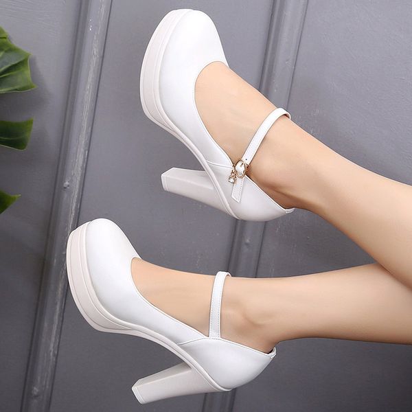 

big size 33-43 block heel silver red white wedding shoes women pumps platform 2019 autumn split leather shoes woman high heels, Black