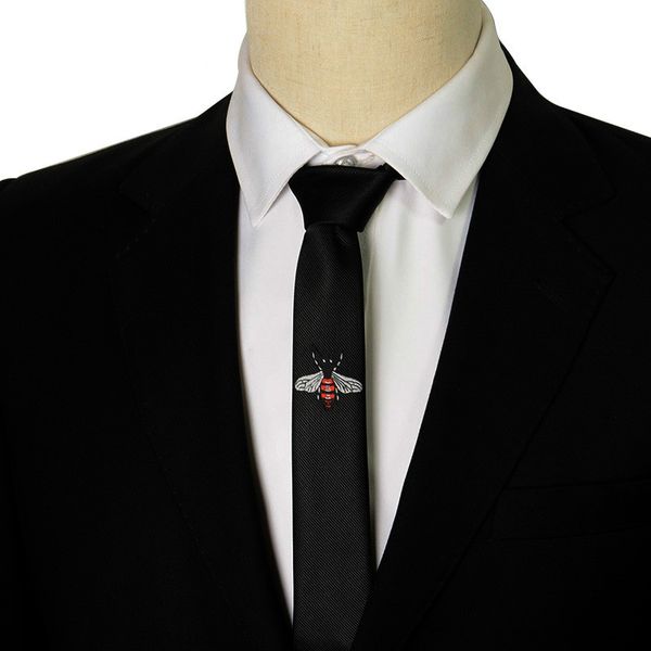 

men personality bee cartoon pattern 5cm black solid color neck tie wedding necktie blue formal business skinny tie slim neckwear, Blue;white