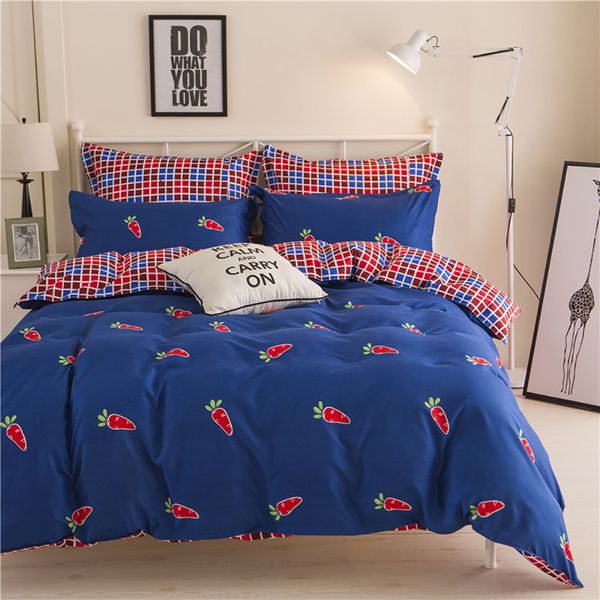 Carrot Bedding Set British Style Cartoon Royal Blue Duvet Cover