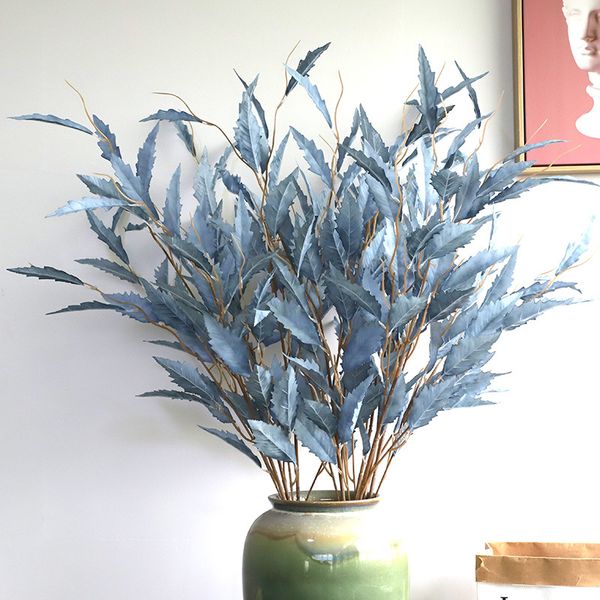 

114cm artificial wormwood leaf branch blue silk wedding flower art flower arrangement home living room l office decor plants