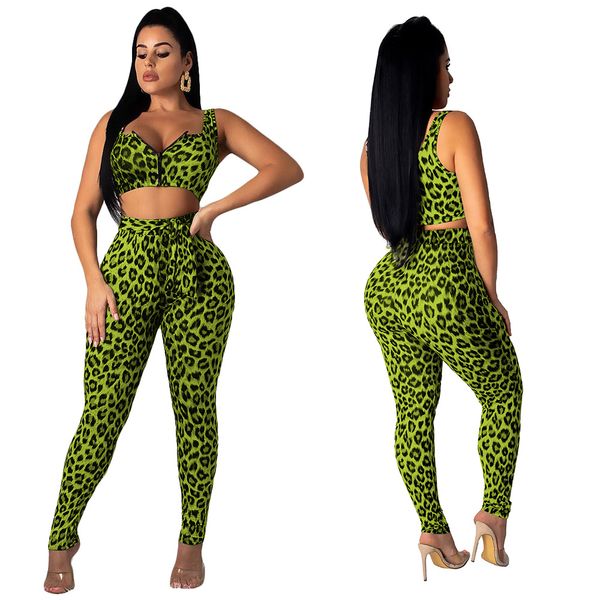 

women fashion two pieces sets leopard sleeveless crop + legging pants ladies summer fitness tracksuit sport suit, White