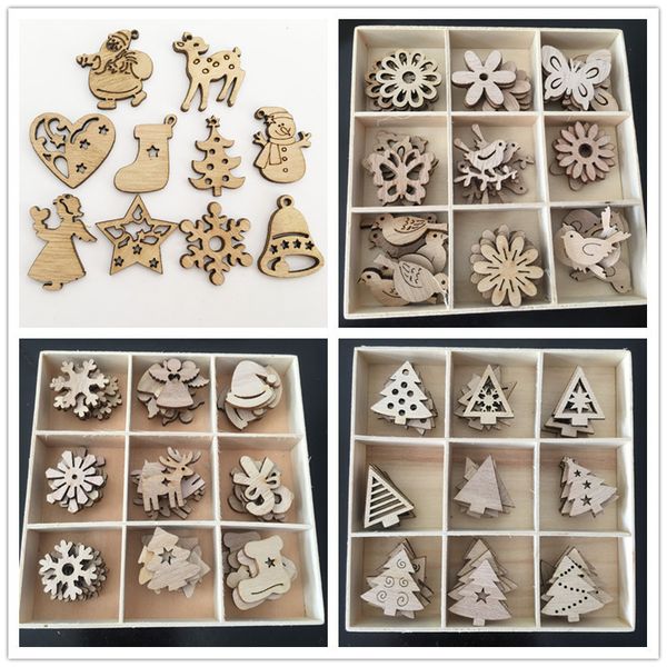 

50pcs/set wooden christmas tree decorations xmas tree pendant decorations for home market decor new year gifts snowman deer elk