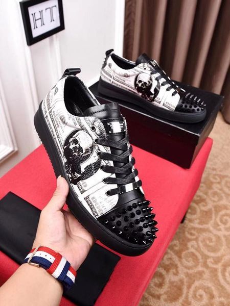 

brand fashion luxury designer shoes gold low cut leather flat designers men womens casual sneakers 38-44 ht pp 19 c30, Black