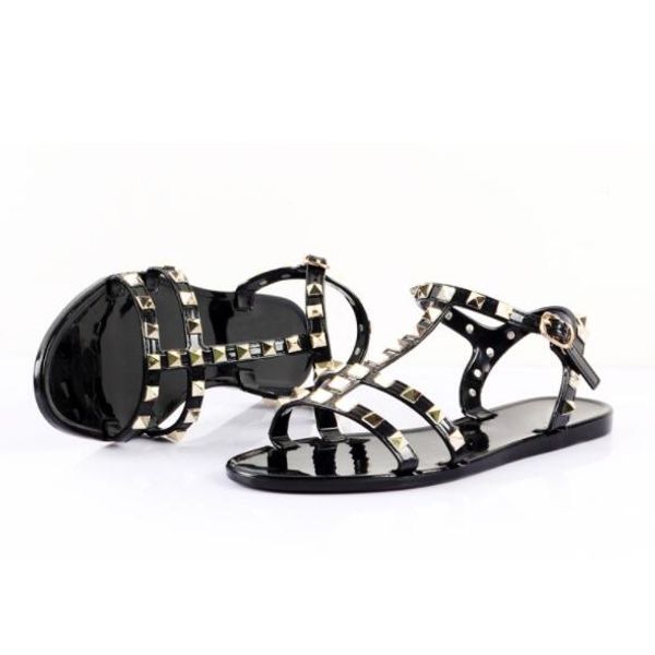 

new 2018 woman summer sandals rivets big bowknot flip flops beach sandalias femininas flat jelly designers sandals, Black