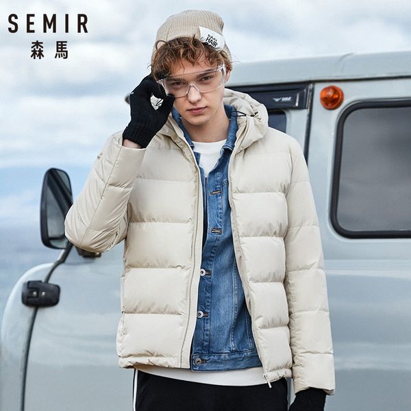 

semir winter jacket men 2019 new couples thick coats 90% duck down ultra-light slim hooded cotton-padded solid outwear, Black