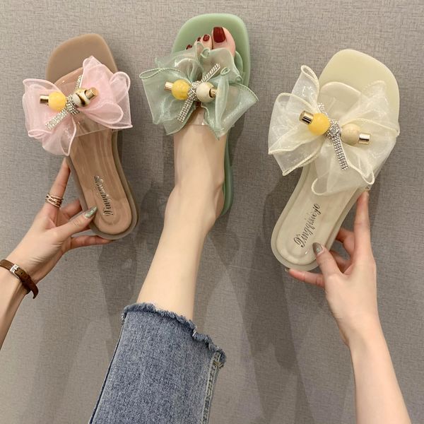 

beach shoes slippers flat slipers women butterfly-knot slides fashion sabot 2020 summer bonded leather pu basic rubber, Black