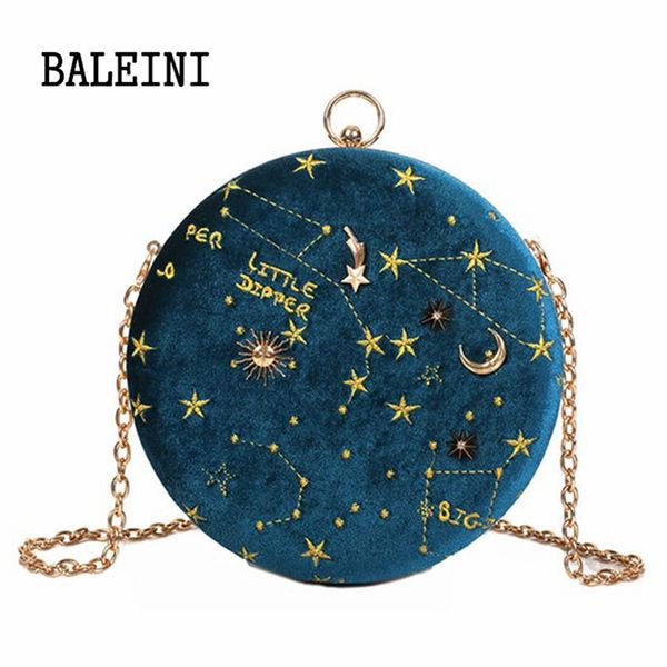 

2019starry sky circular fashion suede shoulder bag chain belt women's crossbody messenger bags ladies purse female round handbag t20010