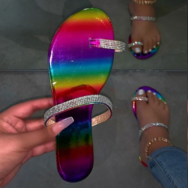 

новый летний женские тапочки женщины bling кристалл клип ног женщин свободного покроя плоским вьетнамки дамы пляж обувь женщина комфорт 2020, Black