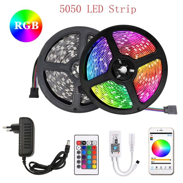 

led strip light 5050 5m 10m 15m led light smd leds tape diode ribbon flexible wifi controller dc 12v adapter set holiday lighting