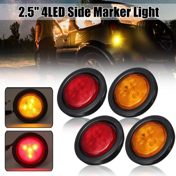 

truck trailer 10-30v 12v 2.5" round side marker led light signal lamp 4led amber/red 1/2pcs truck tail light car assembly