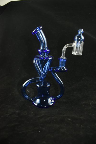 Blaue 3-Röhren-Recycler-Bong, Wasserpfeife aus Glas, Carta-Ölbohrrohr, 14-mm-Gelenk, gerne bestellbar