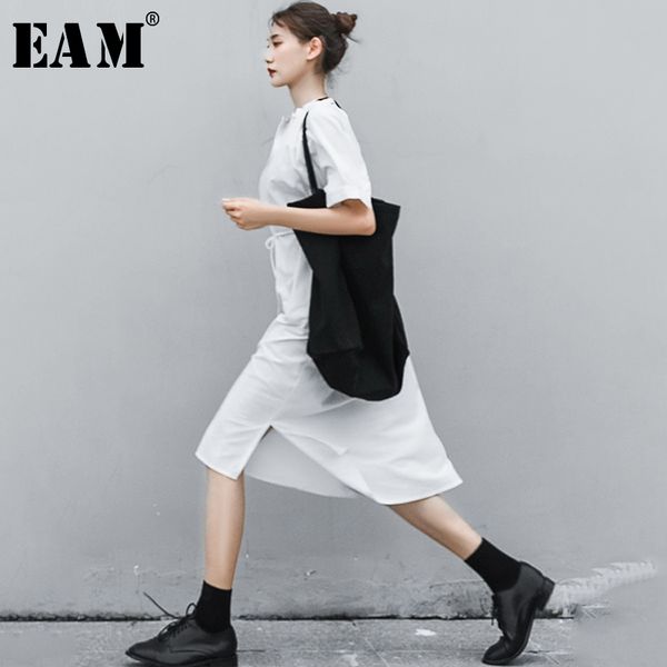 

eam] women black vent split joint big size midi dress new v-neck short sleeve loose fit fashion tide spring autumn 2020 1n618, Black;gray