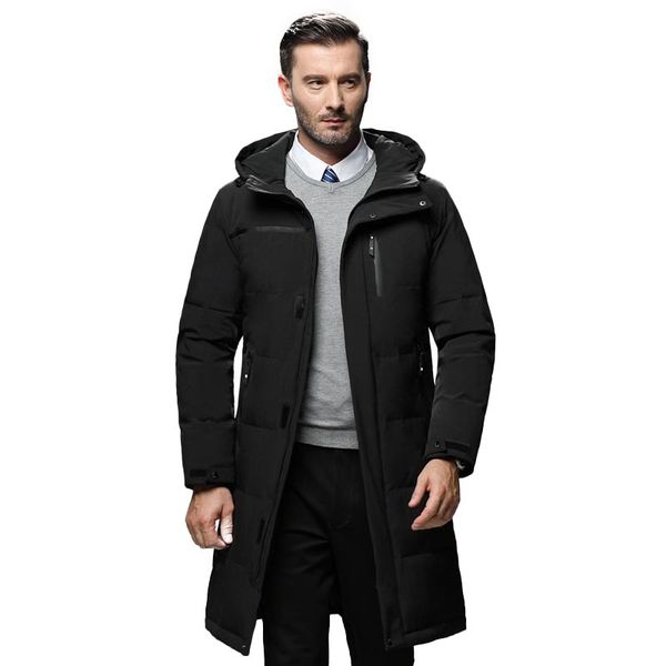 

new white duck down jacket coat for men winter casual thick warm hooded cotton long coat men doudoune homme, Black