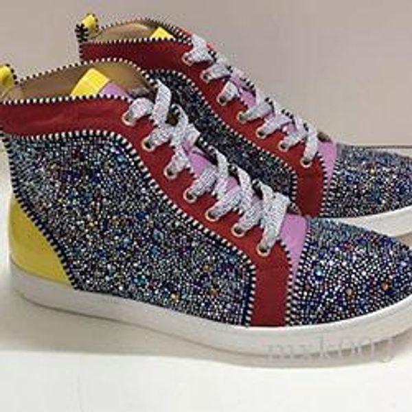 

designer sneakers studded spikes shoes mens trainers red bottom mens flat shoes glitter graffiti party wedding shoes 5colors mk02, Black