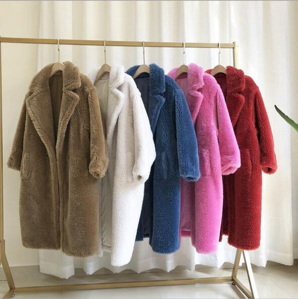 

luxury suit collar granular velvet sheep shearing fur long coats double face fur over size cold resistant women warm parkas, Black