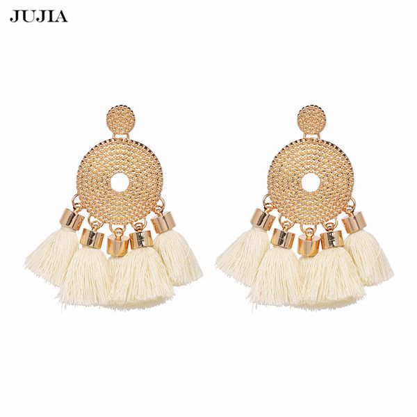 

jujia bohemian fashion cotton tassel earrings for women statement dangle fringe earrings brincos, Silver