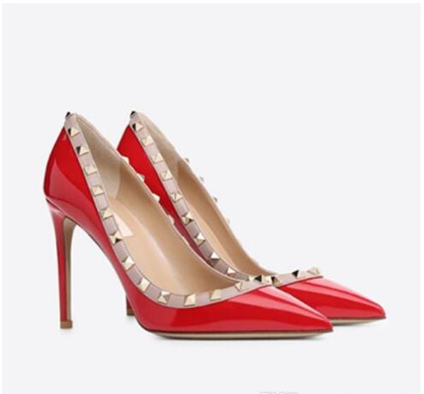 

2020 v classic designer women shoes new high heels for ladies,new fashionable leather lady pointed rivet party wedding high heels + box, Black