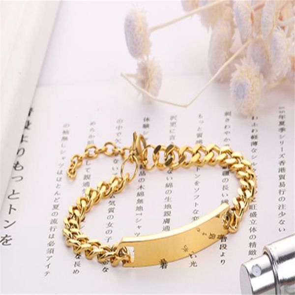 

ювелирные изделия гладкий браслет цепочка золотой тон неувядаемый безопасность 2020 персонализированные горячий красуется имя браслет figaro, Black